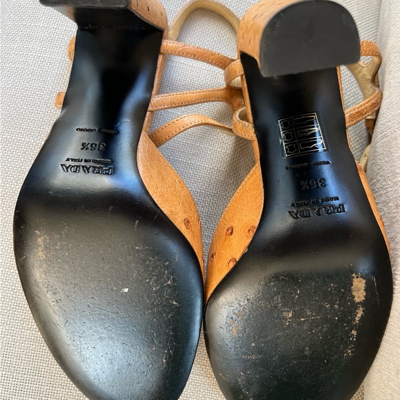 authentic tan Vintage PRADA closed toe ostrich sling back heels size 36.5 - Picture 5 of 5